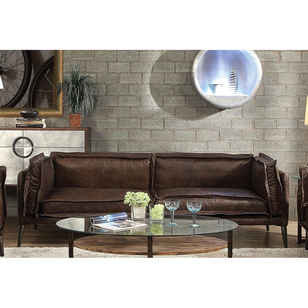 ACME Porchester Sofa in Distress Chocolate Top Grain Leather-Boyel Living